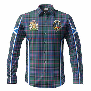 Cooper Tartan Crest Long Sleeve Button Shirts Scotland Coat of Arm Flag Style