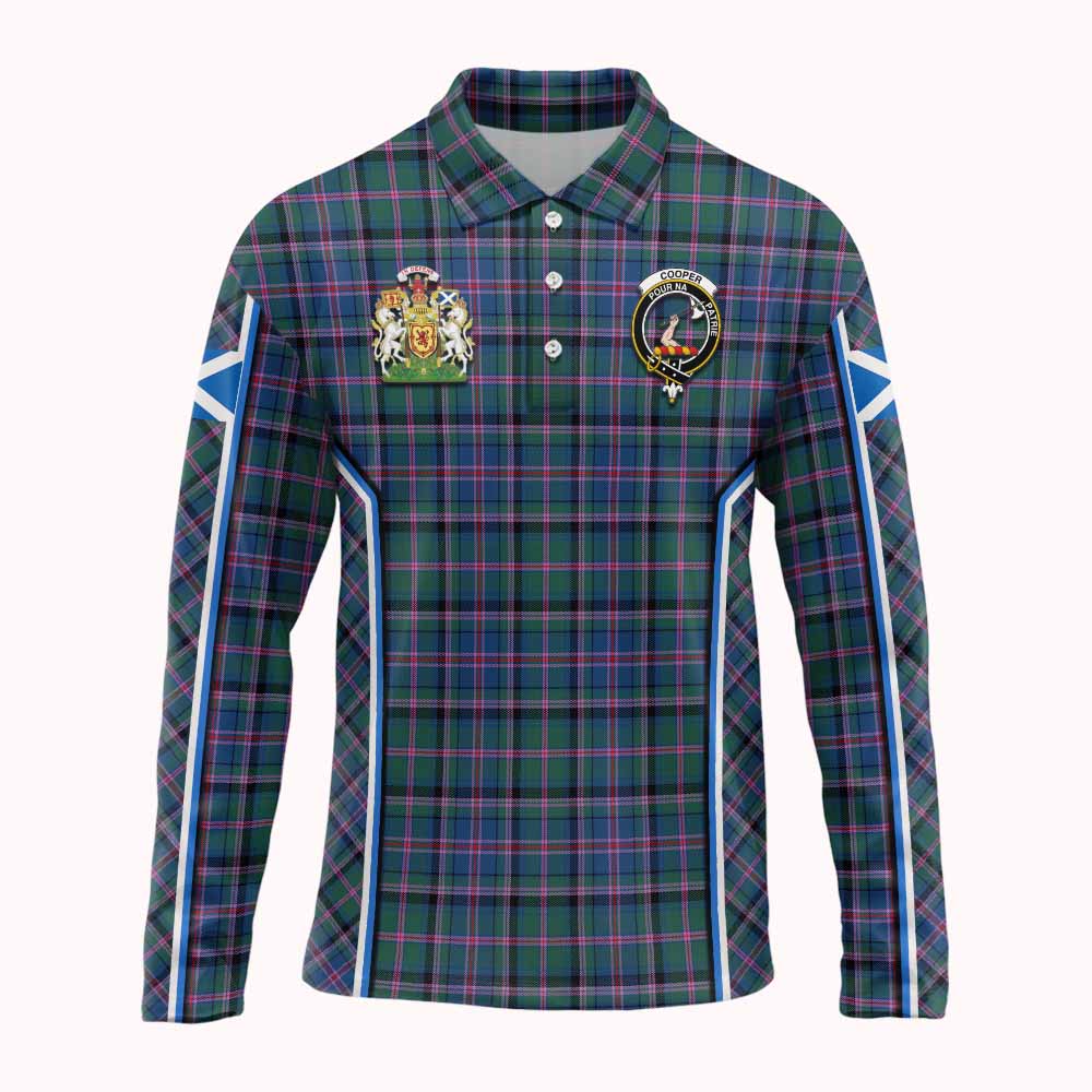 Cooper Tartan Crest Long Sleeve Polo Shirt Scotland Coat of Arm Flag Style - Tartan Vibes Clothing