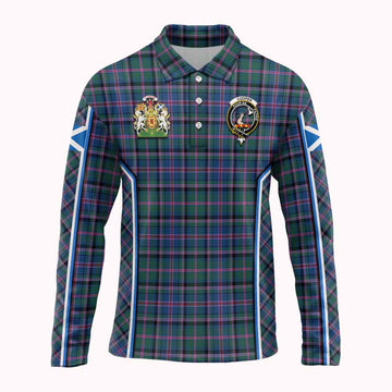 Cooper Tartan Crest Long Sleeve Polo Shirt Scotland Coat of Arm Flag Style