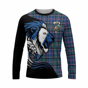 Cooper Tartan Crest Long Sleeve T-Shirt Scottish Golden Lions Wave Flow