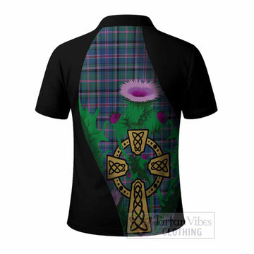 Cooper Tartan Crest Polo Shirt Celtic Cross Thistle Flowers