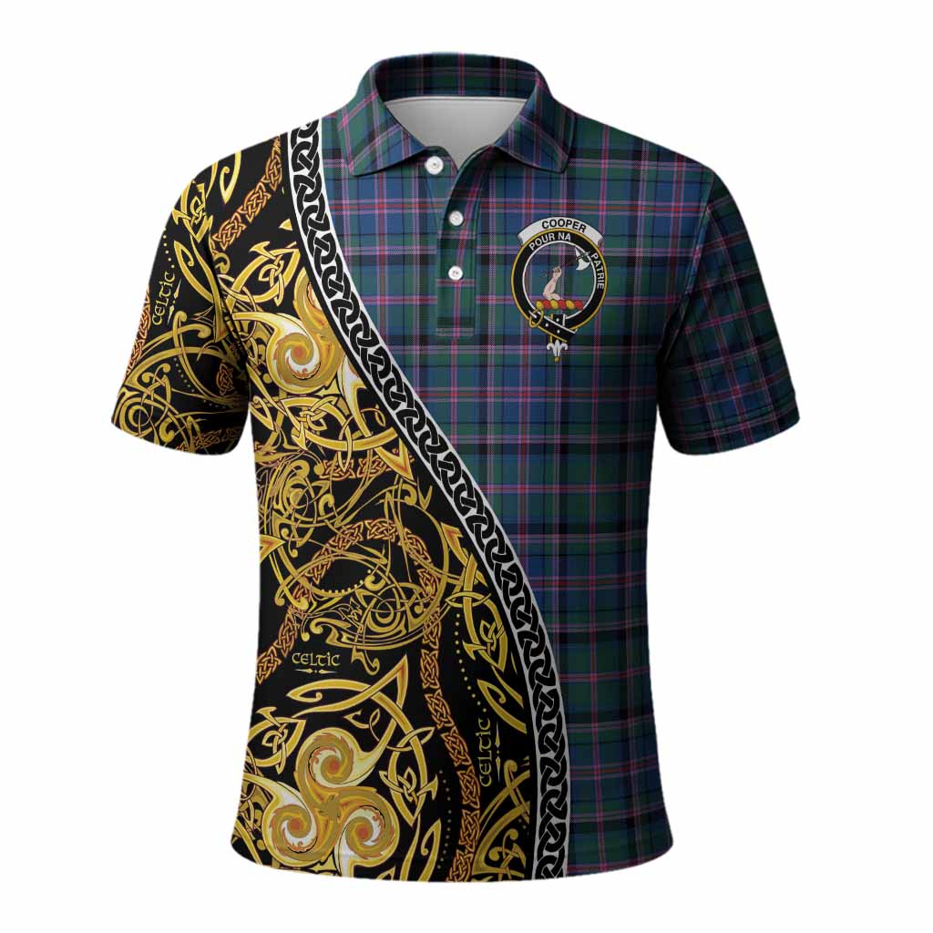 Cooper Tartan Crest Polo Shirt Celtic Knot and Triple Trickle Spiral Symbols