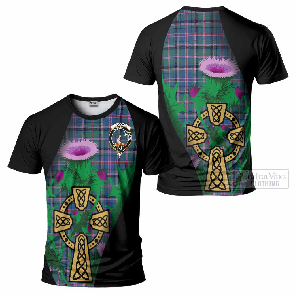 Cooper Tartan Crest T-Shirt Celtic Cross Thistle Flowers