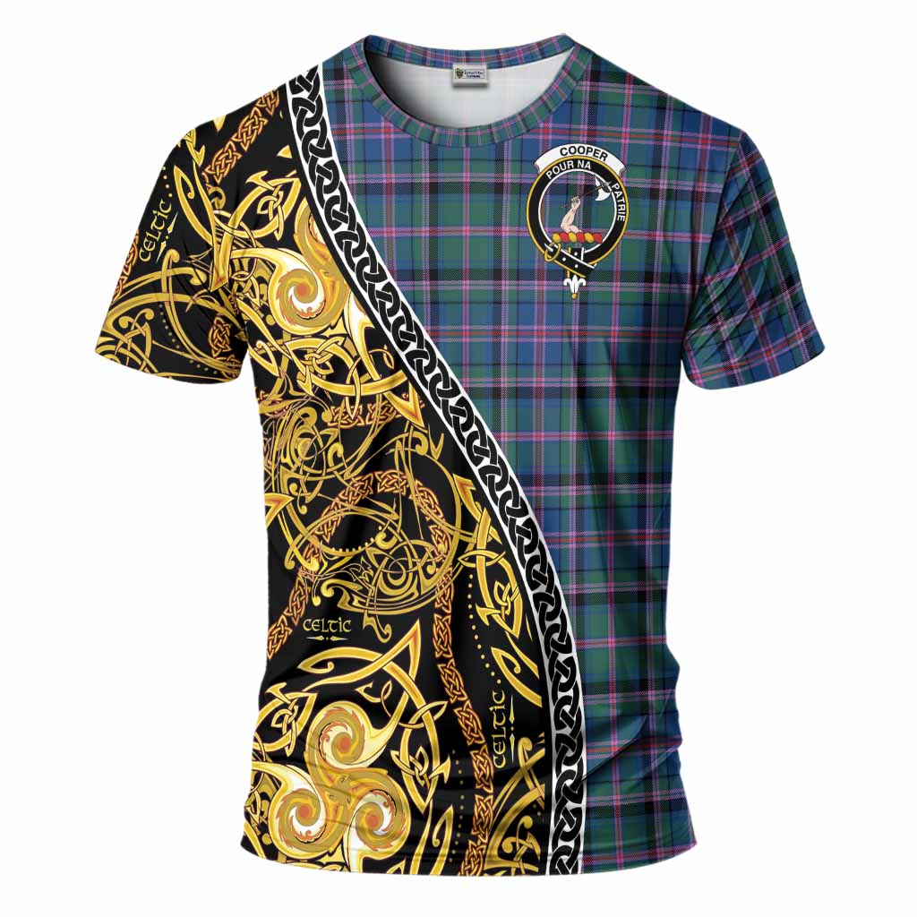 Cooper Tartan Crest T-Shirt Celtic Knot and Triple Trickle Spiral Symbols
