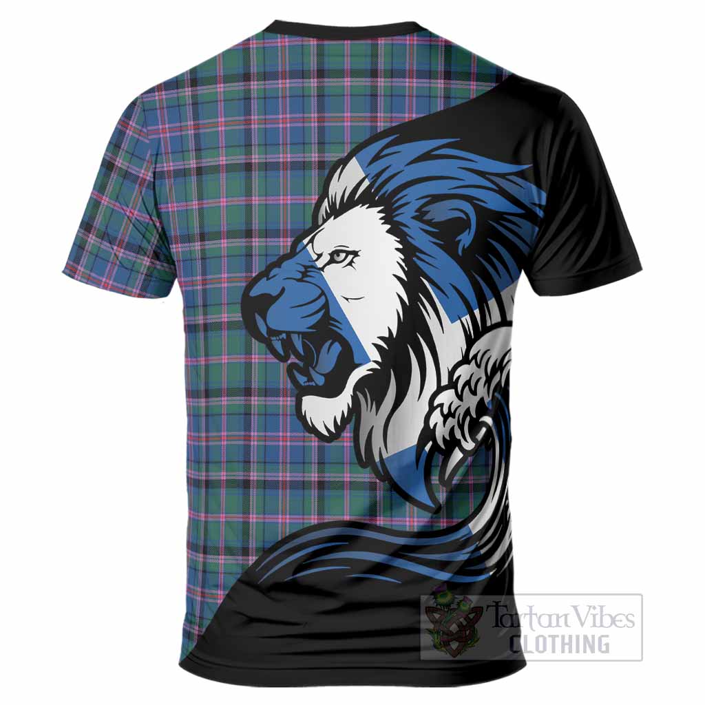 Cooper Tartan Crest T-Shirt Scottish Golden Lions Wave Flow