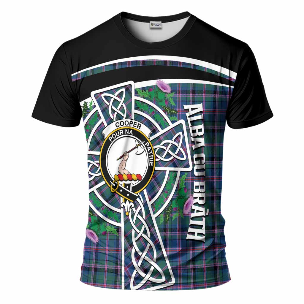 Cooper Tartan Crest T-Shirt Scottish Thistle Celtic Cross Alba Gu Brath