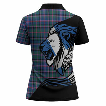 Cooper Tartan Crest Women Polo Shirt Scottish Golden Lions Wave Flow