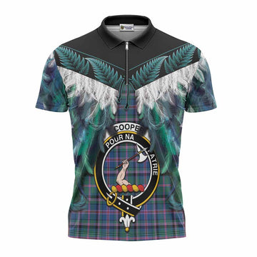 Cooper Tartan Crest Zipper Polo Shirt New Zealand Maori Korowai Cloak