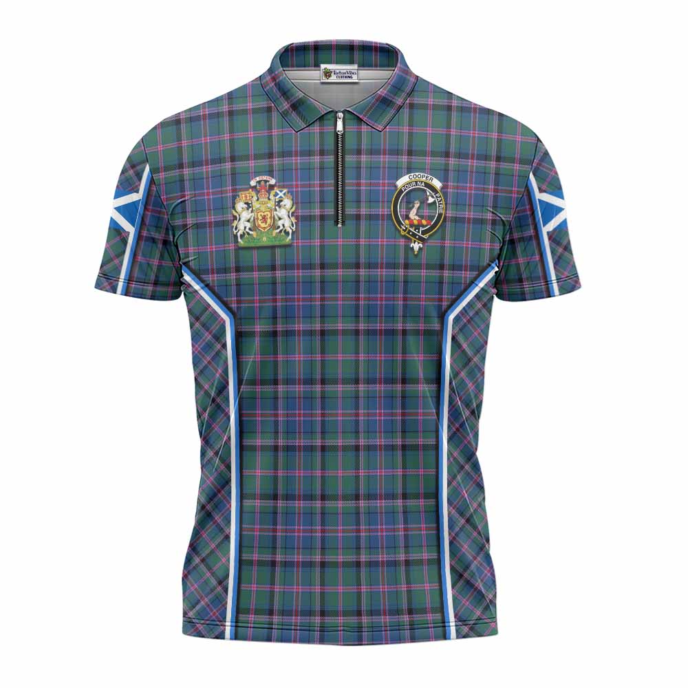 Cooper Tartan Crest Zipper Polo Shirt Scotland Coat of Arm Flag Style - Tartan Vibes Clothing