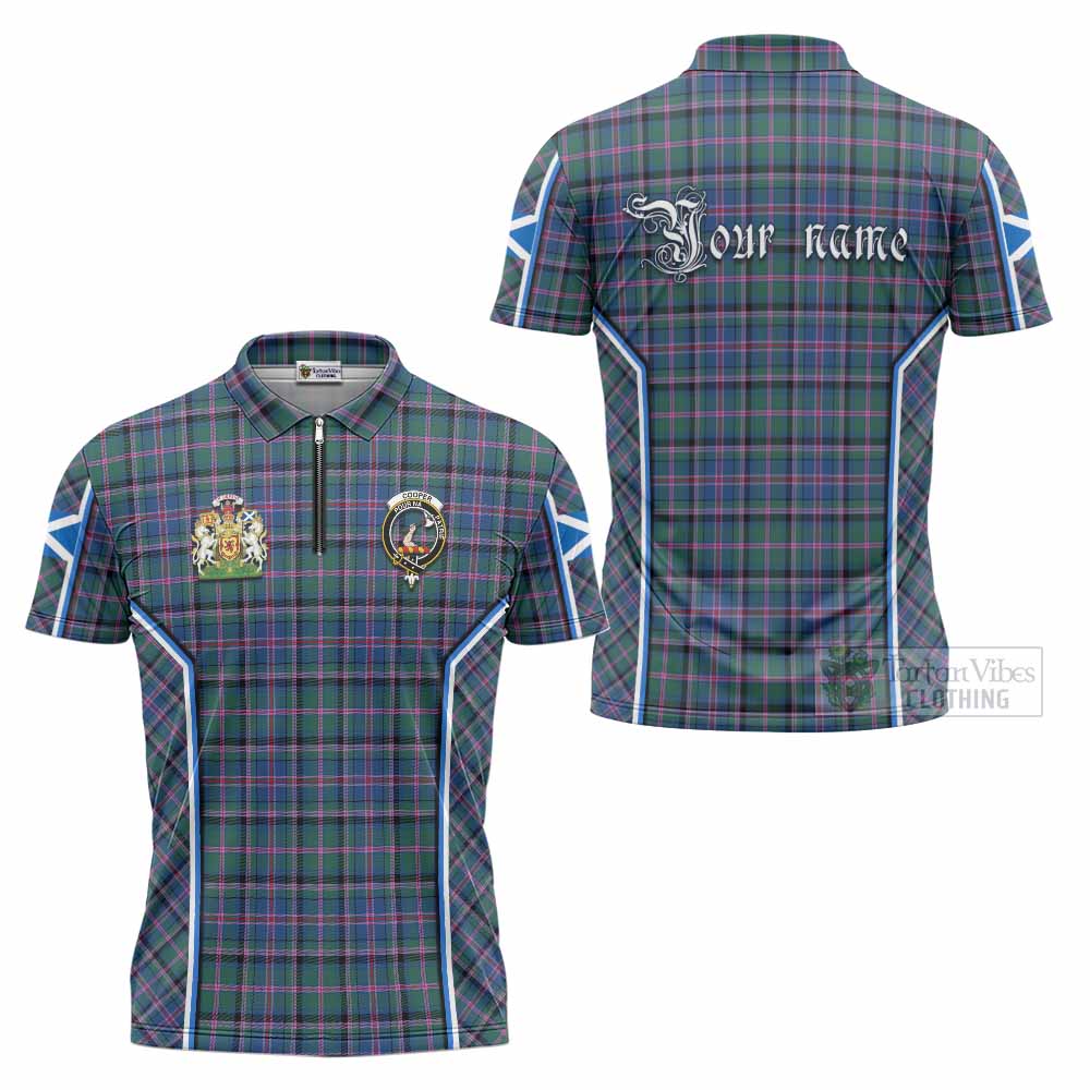 Cooper Tartan Crest Zipper Polo Shirt Scotland Coat of Arm Flag Style - Tartan Vibes Clothing