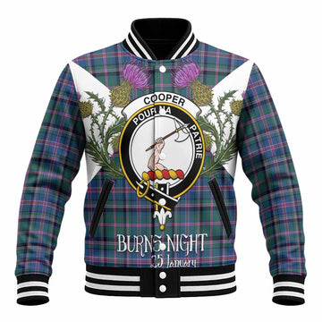 Cooper Tartan Family Crest Baseball Jacket Scottish Burns Night Thistle Floral