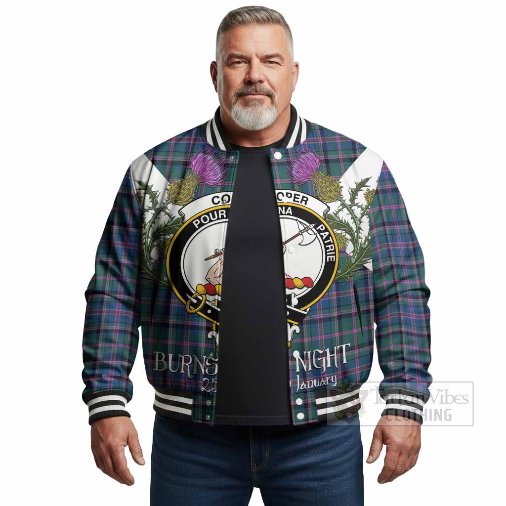 Cooper Tartan Family Crest Baseball Jacket Scottish Burns Night Thistle Floral