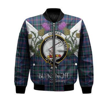 Cooper Tartan Family Crest Bomber Jacket Scottish Burns Night Thistle Floral