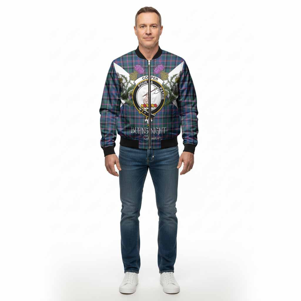 Cooper Tartan Family Crest Bomber Jacket Scottish Burns Night Thistle Floral