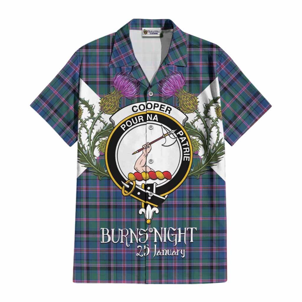 Cooper Tartan Family Crest Cotton Hawaiian Shirt Scottish Burns Night Thistle Floral