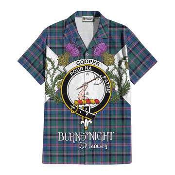 Cooper Tartan Family Crest Cotton Hawaiian Shirt Scottish Burns Night Thistle Floral