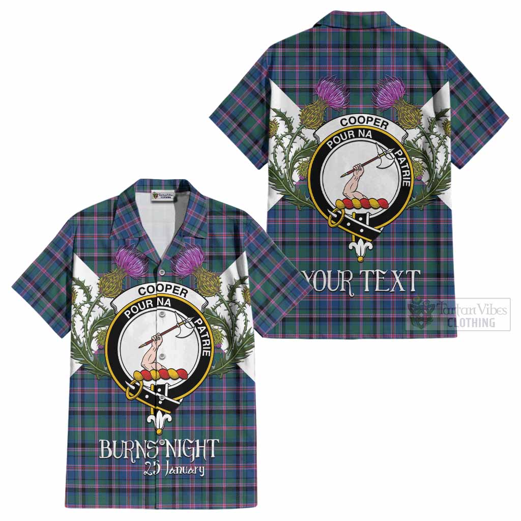 Cooper Tartan Family Crest Cotton Hawaiian Shirt Scottish Burns Night Thistle Floral