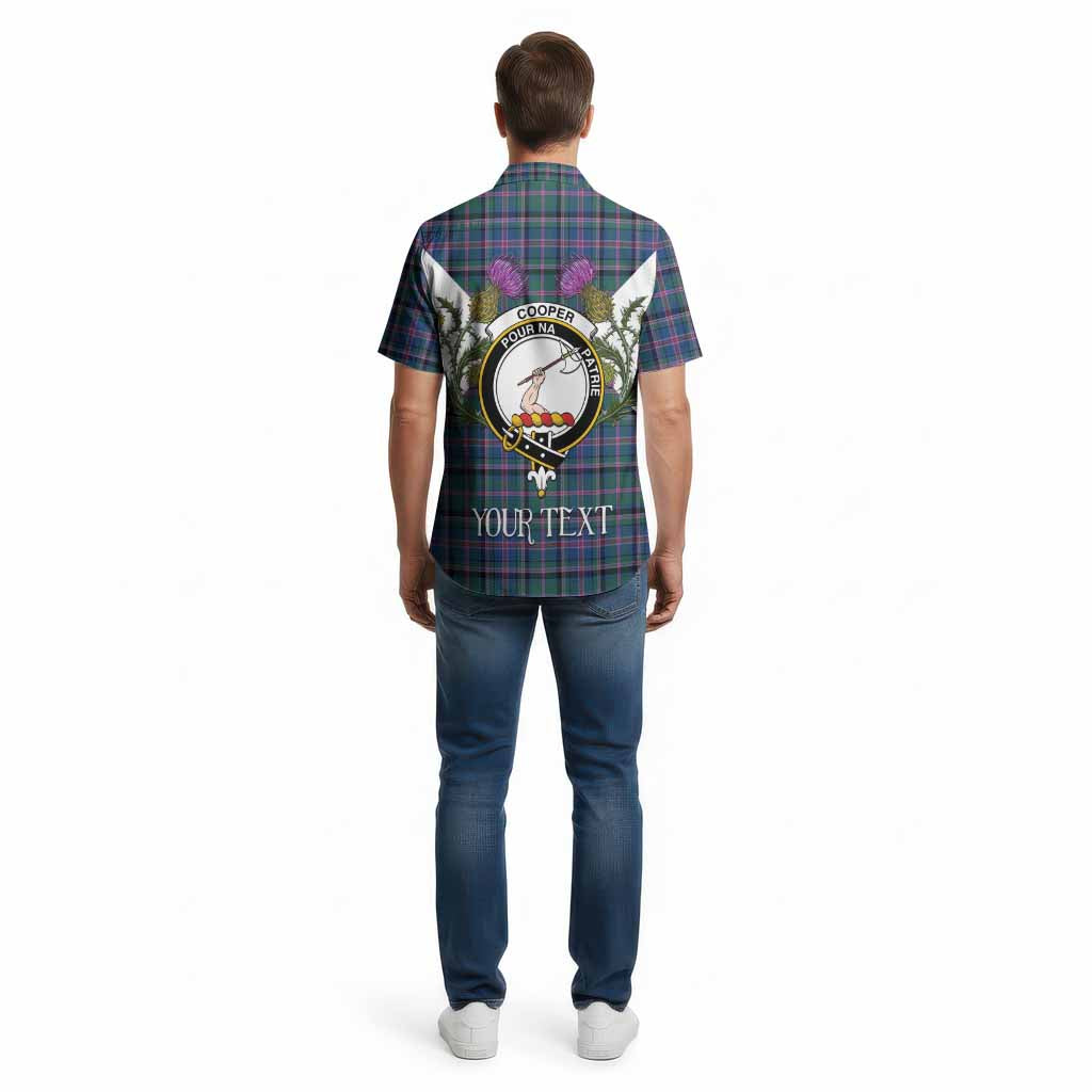 Cooper Tartan Family Crest Cotton Hawaiian Shirt Scottish Burns Night Thistle Floral
