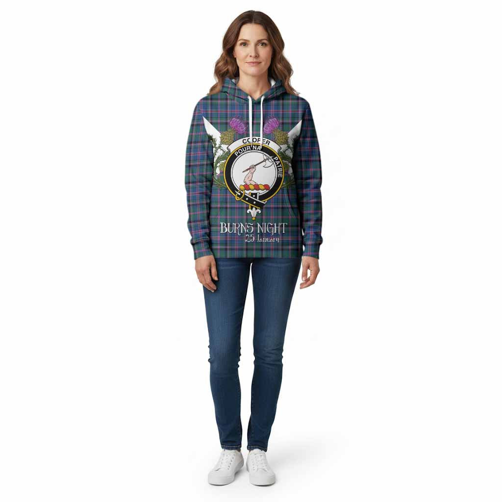 Cooper Tartan Family Crest Cotton Hoodie Scottish Burns Night Thistle Floral