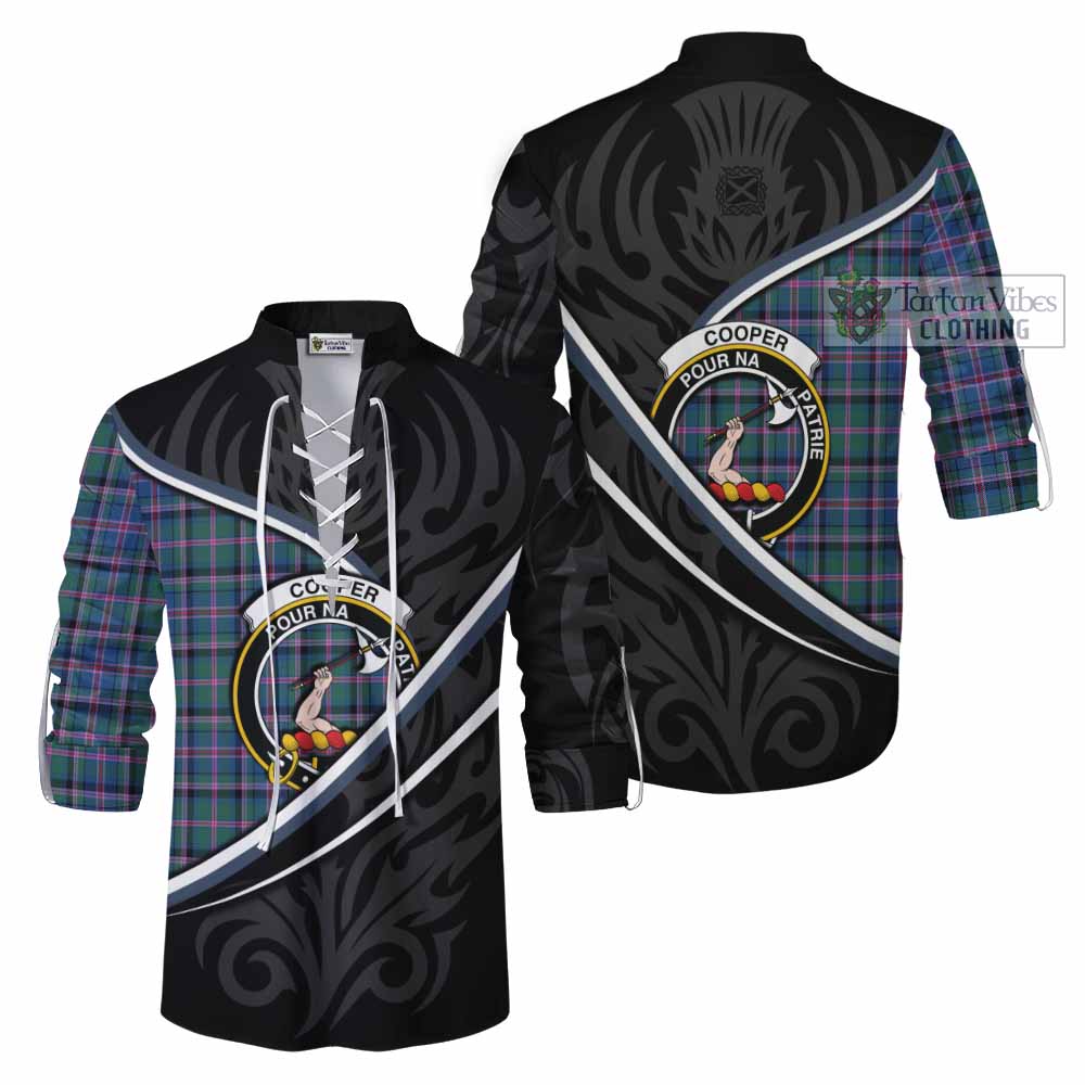 Cooper Tartan Family Crest Ghillie Kilt Shirt Celtic Scottish Thistle Floral - Tartan Vibes Clothing