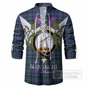 Cooper Tartan Family Crest Ghillie Shirt Scottish Burns Night Thistle Floral