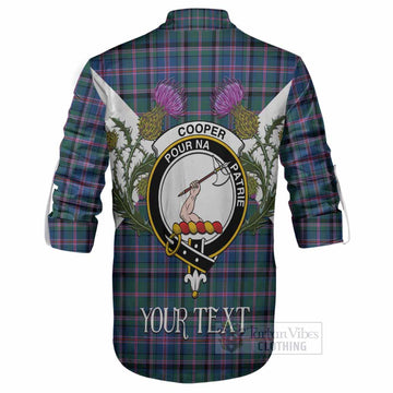 Cooper Tartan Family Crest Ghillie Shirt Scottish Burns Night Thistle Floral