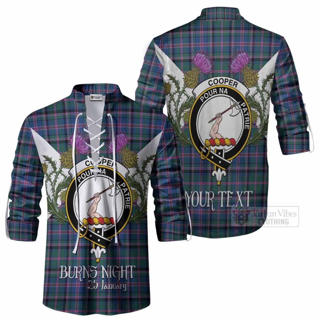 Cooper Tartan Family Crest Ghillie Shirt Scottish Burns Night Thistle Floral
