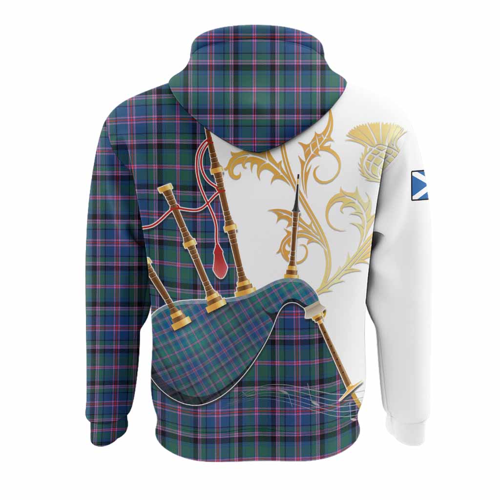Cooper Tartan Family Crest Hoodie Bagpipes with Scottish Thistle