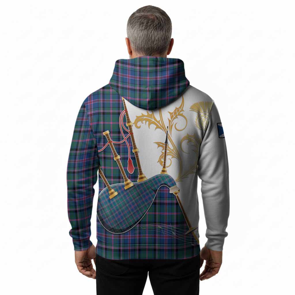 Cooper Tartan Family Crest Hoodie Bagpipes with Scottish Thistle