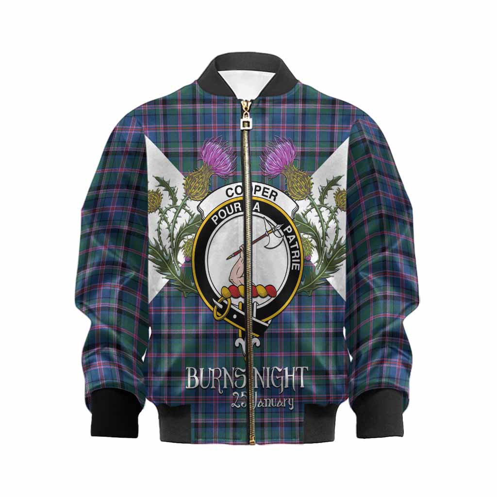 Cooper Tartan Family Crest Kid Bomber Jacket Scottish Burns Night Thistle Floral