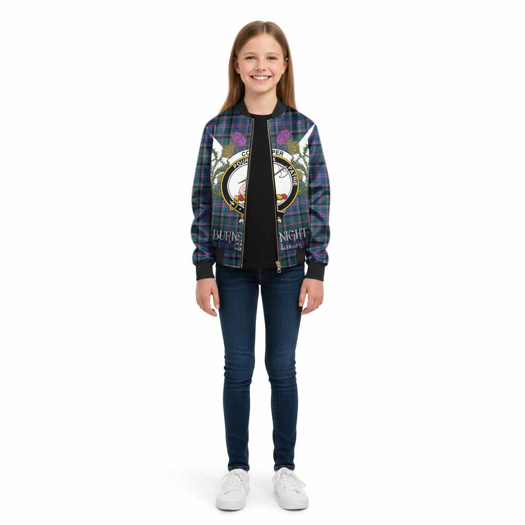 Cooper Tartan Family Crest Kid Bomber Jacket Scottish Burns Night Thistle Floral