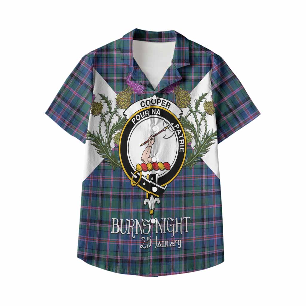 Cooper Tartan Family Crest Kid Hawaiian Shirt Scottish Burns Night Thistle Floral