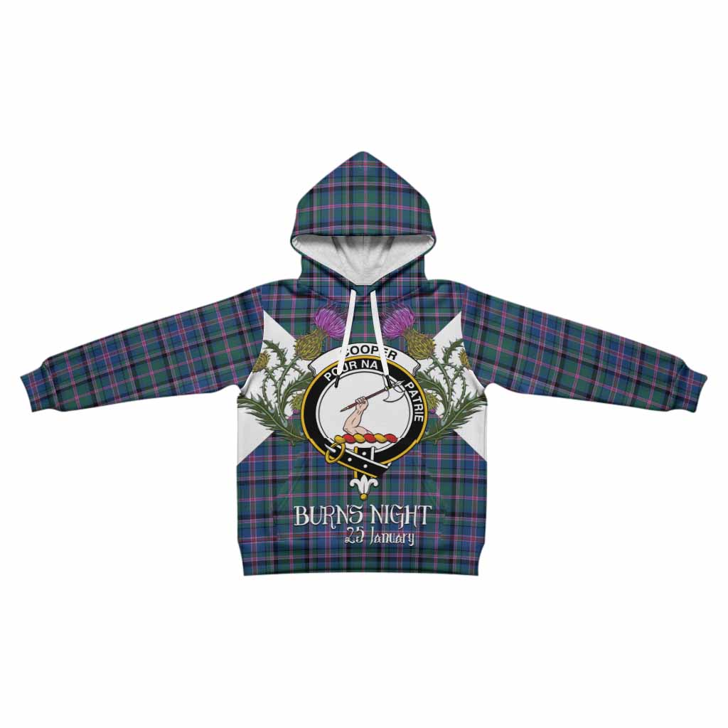 Cooper Tartan Family Crest Kid Hoodie Scottish Burns Night Thistle Floral