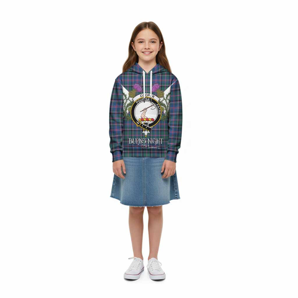 Cooper Tartan Family Crest Kid Hoodie Scottish Burns Night Thistle Floral