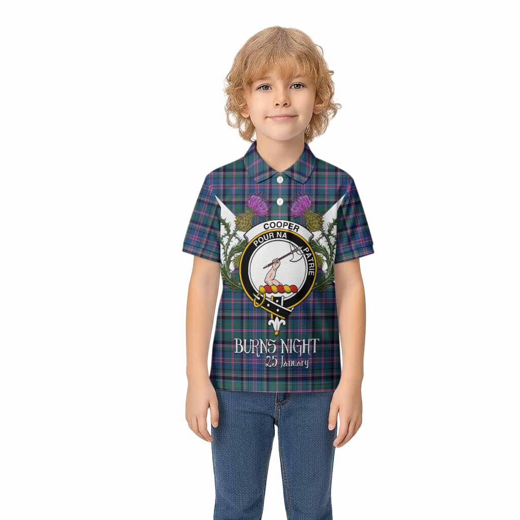Cooper Tartan Family Crest Kid Polo Shirt Scottish Burns Night Thistle Floral