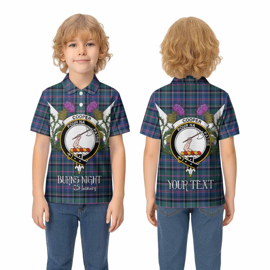 Cooper Tartan Family Crest Kid Polo Shirt Scottish Burns Night Thistle Floral