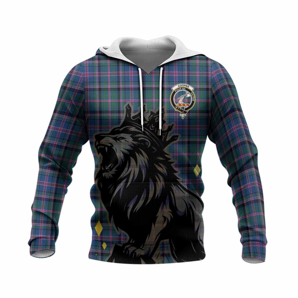 Cooper Tartan Family Crest Knitted Hoodie Crowned Lion Roaring