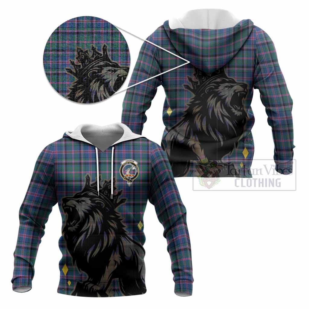 Cooper Tartan Family Crest Knitted Hoodie Crowned Lion Roaring