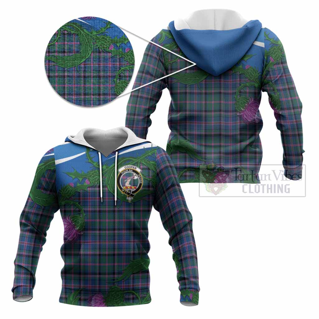 Cooper Tartan Family Crest Knitted Hoodie Thistle in Minimalism