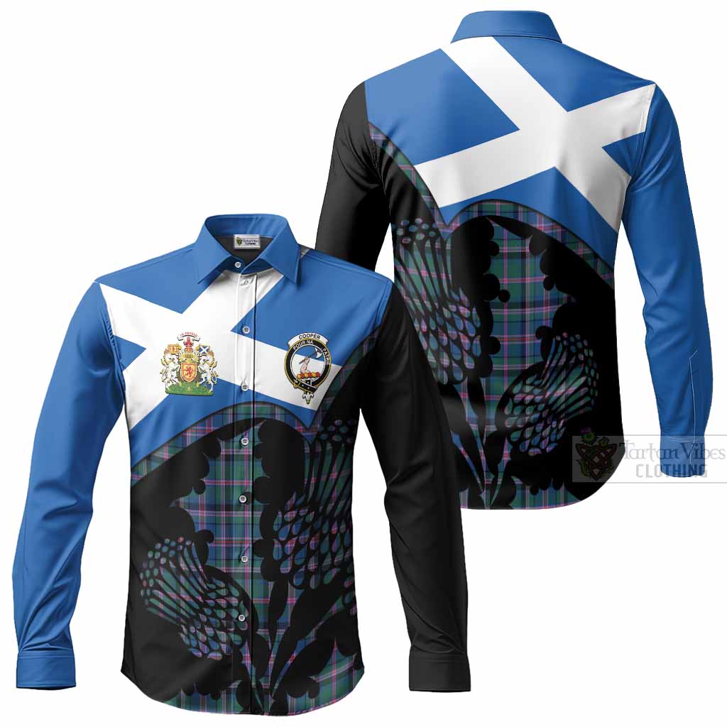 Cooper Tartan Family Crest Long Sleeve Button Shirts Scotland Thistle Floral Flag Style
