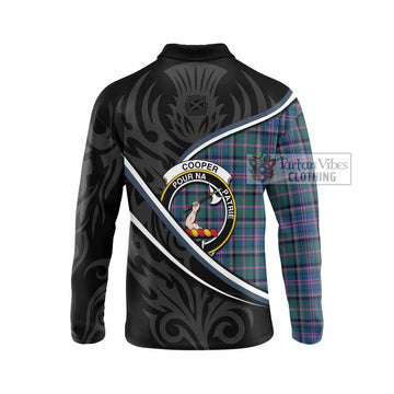 Cooper Tartan Family Crest Long Sleeve Polo Shirt Celtic Scottish Thistle Floral