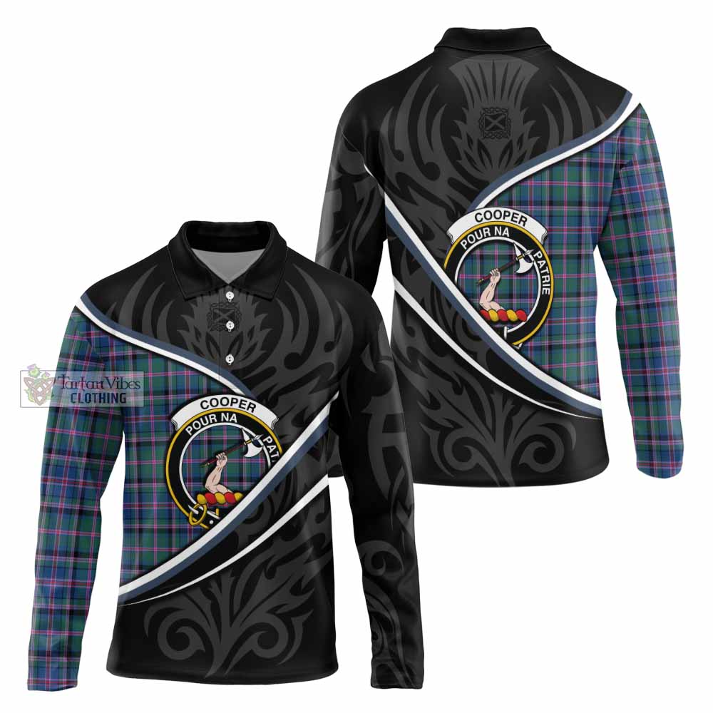 Cooper Tartan Family Crest Long Sleeve Polo Shirt Celtic Scottish Thistle Floral - Tartan Vibes Clothing