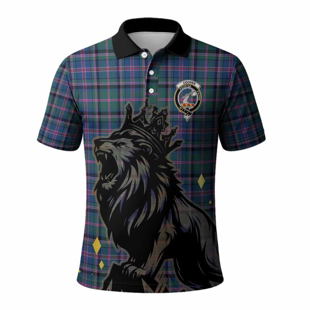 Cooper Tartan Family Crest Polo Shirt Crowned Lion Roaring