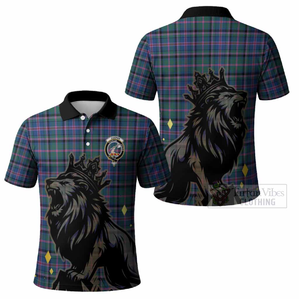 Cooper Tartan Family Crest Polo Shirt Crowned Lion Roaring