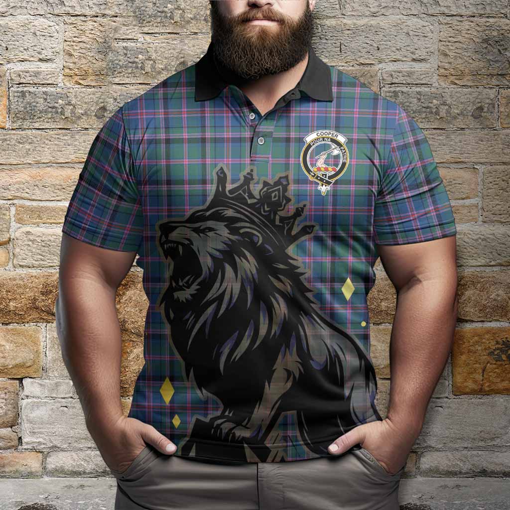 Cooper Tartan Family Crest Polo Shirt Crowned Lion Roaring