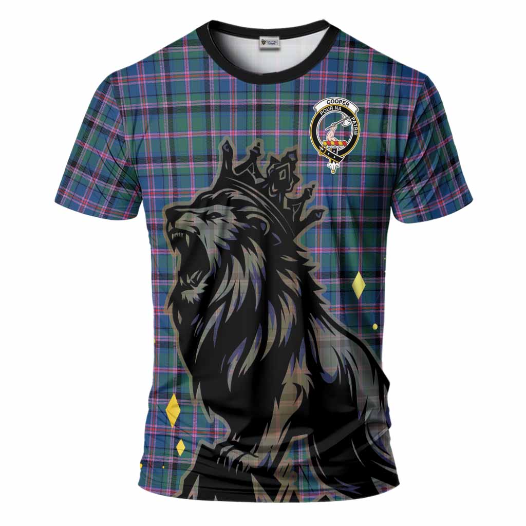 Cooper Tartan Family Crest T-Shirt Crowned Lion Roaring