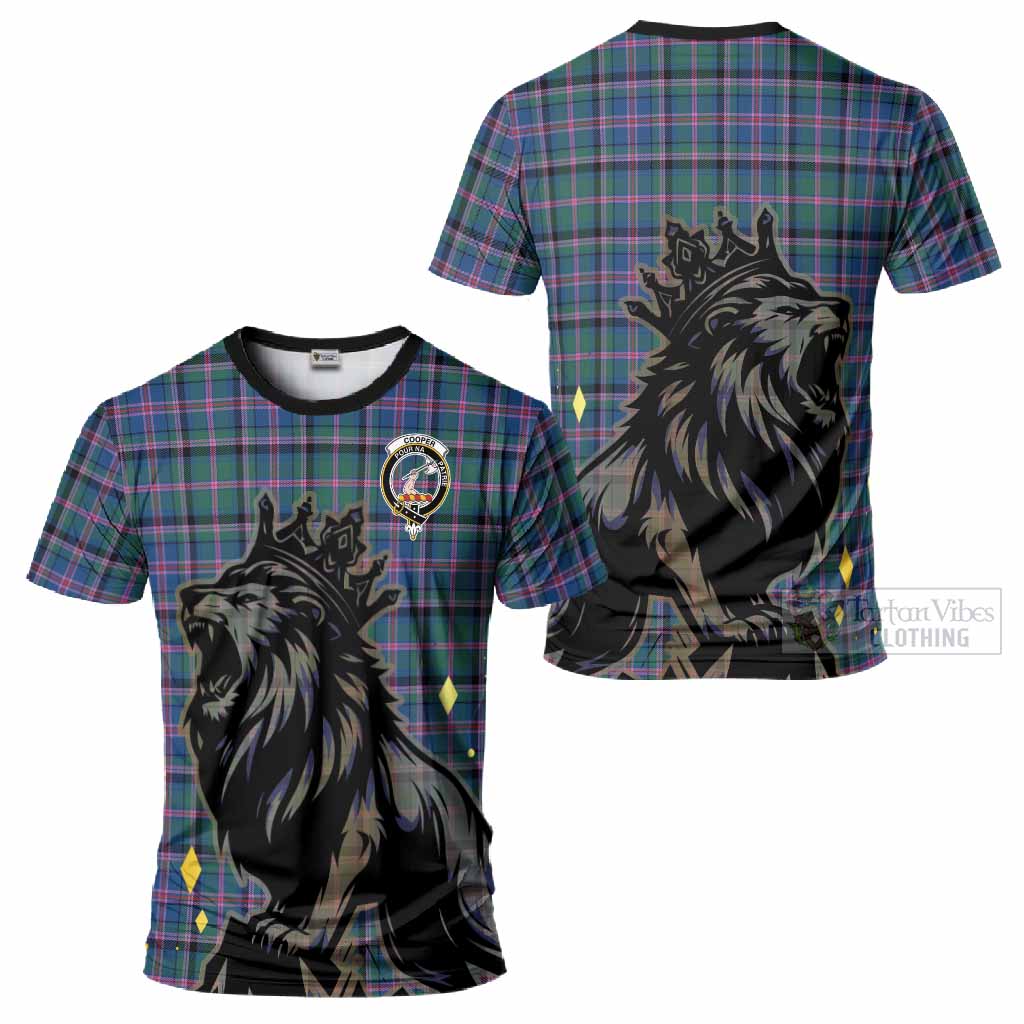 Cooper Tartan Family Crest T-Shirt Crowned Lion Roaring