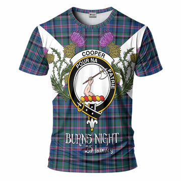 Cooper Tartan Family Crest T-Shirt Scottish Burns Night Thistle Floral