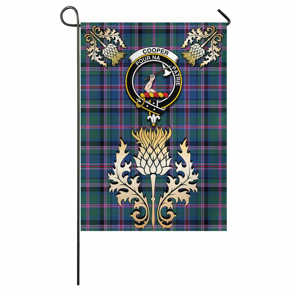 Cooper Tartan Garden Flag with Golden Regal Scottish Thistle Emblem - Tartan Vibes Clothing