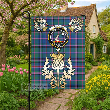 Cooper Tartan Garden Flag with Golden Regal Scottish Thistle Emblem - Tartan Vibes Clothing